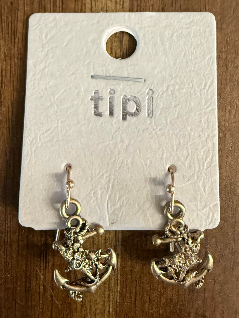 Tipi Gold Anchor Charm Drop Earrings